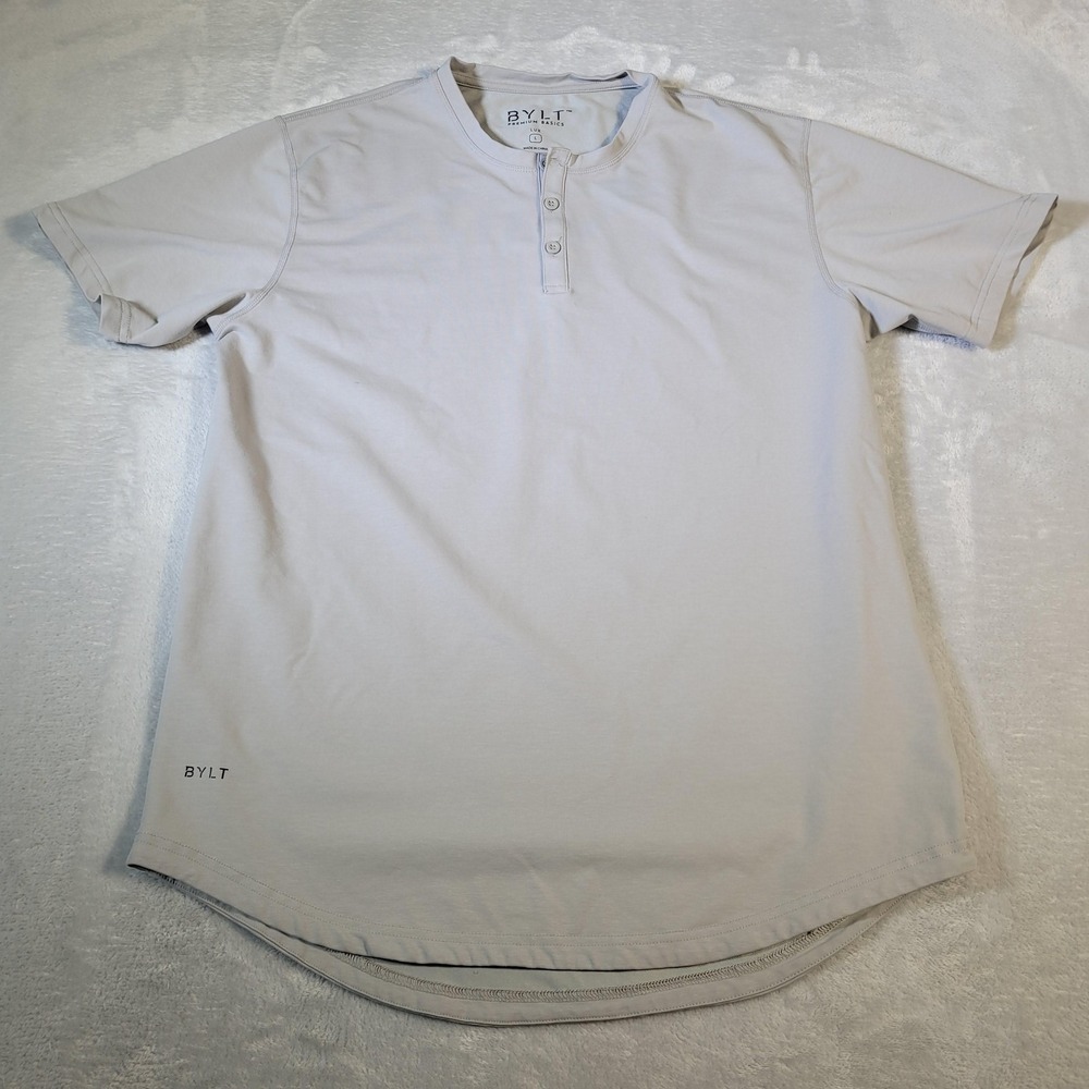 BYLT Henley Shirt Mens Large Gray Short Sleeve LUX Premium Basics Stretch